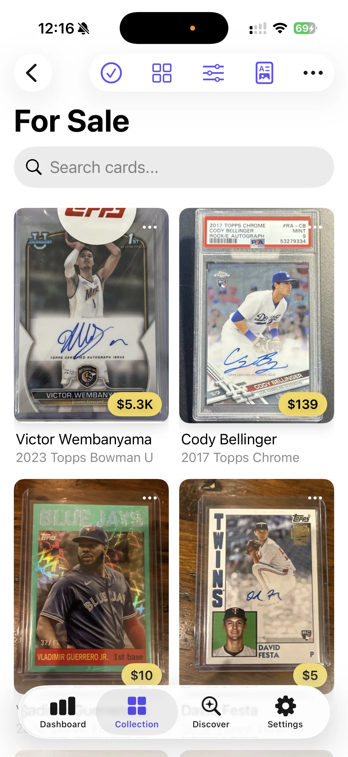 FTH collection gallery of cards.